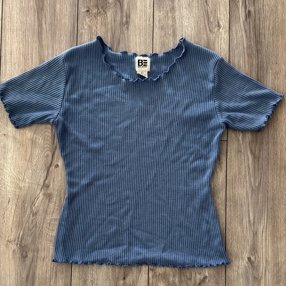 Basic Editions Women's Short Sleeve Blue Top